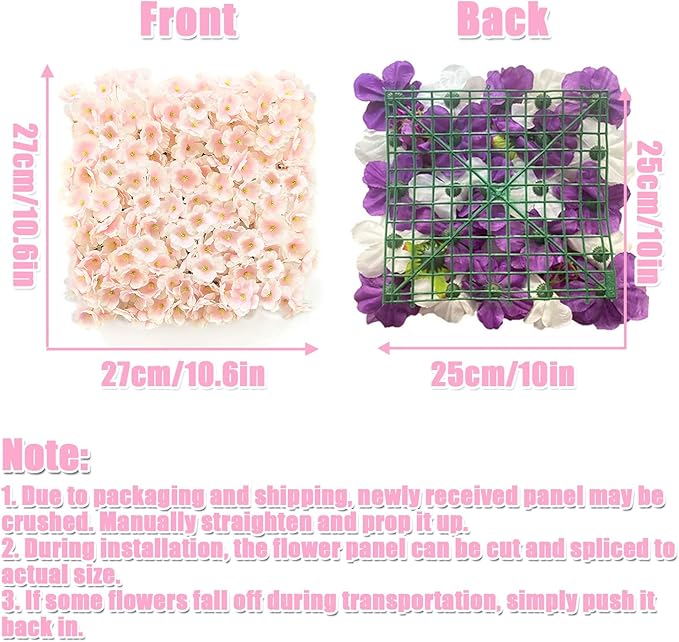 Flower Wall Backdrop, 12PCS 10.6"-15.7" Artificial Flower Wall Panel with Various Styles, 3D Floral Wall Decor for Wedding Photo Background Festive Party Home Decoration (G-B003, 10.6*10.6in)