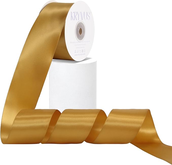 Old Gold Satin Ribbon, Double Faced 2 Inch X 25 Yards Old Gold Ribbon, Premium Satin Ribbon for Gift Wrapping, Crafts, Hair Bow Making, Sewing, Flower Bouquet, Wedding Party Decor