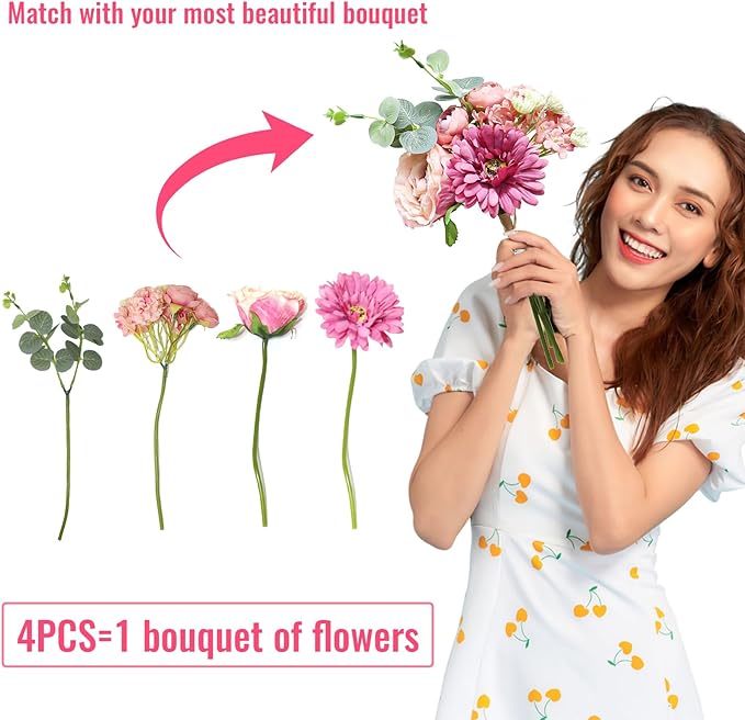 Zerzsy Artificial Flowers Bouquets, Mixed Pink Artificial Peonies, Fake Flower Bride Holding Flowers Faux Floral for Home Wedding Spring Decor