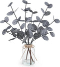 Artificial Eucalyptus Stems in Glass Vase with Faux Water Halloween Decor, 14” Fake Plants for Home Decor Table Centerpieces Office Bathroom Faux Plants Indoor Black Decorations