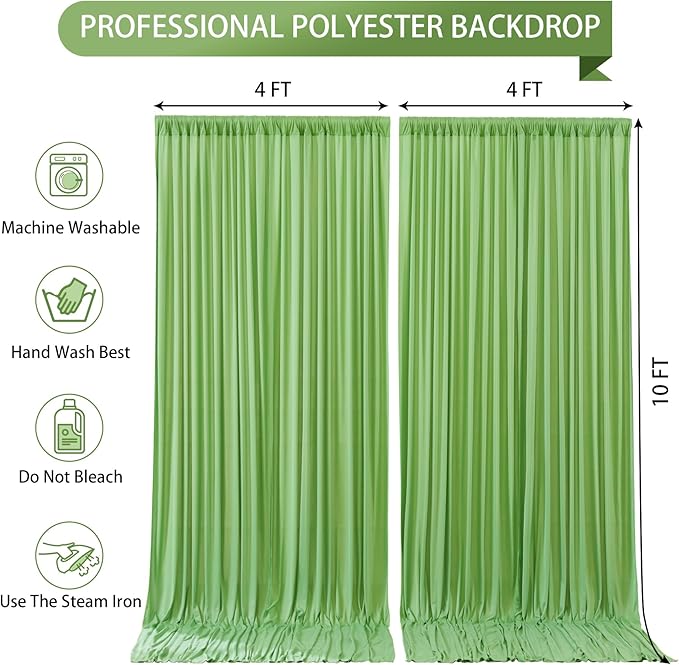 Sage Green Backdrop Curtain 2 Panels-Wrinkle-Free Champagne Curtains Polyester Photography Drapes for Baby Shower Birthday Party Photo Background Backdrop Stand- 8 X10FT (Sage Green)