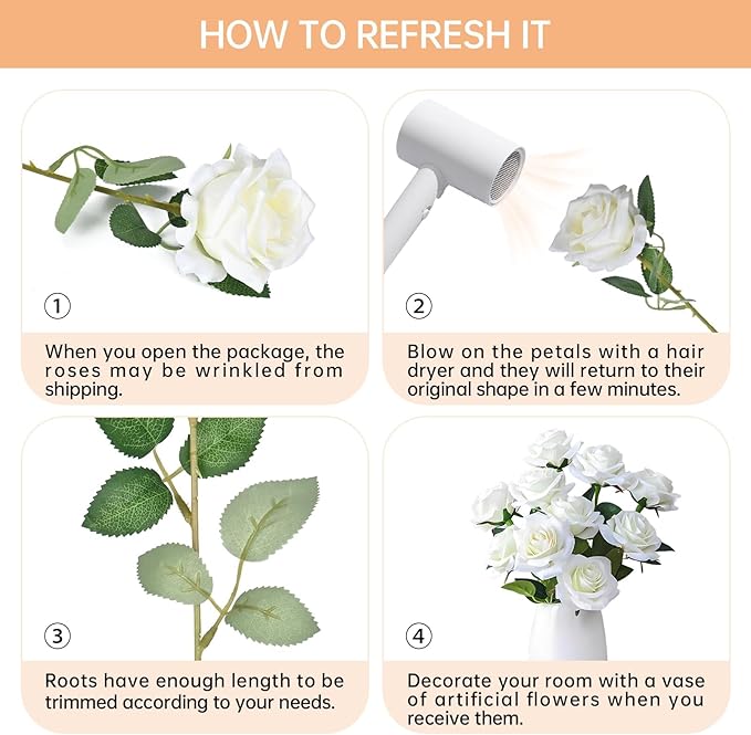 200 Pack Artificial Silk Roses Flowers - Milky White Fake Flowers for Wedding Decor, 3.7in(7cm) Silk-Like Velvet Flower Heads with 50cm Long Stems, Home Centerpieces, Bridal Shower (200, Milky White)