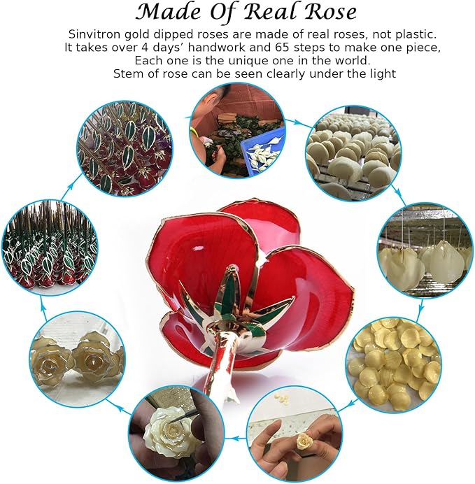 Sinvitron Gold Dipped Infinity Rose Forever Flower Decor, Resin Preserved Real Rose Birthday Gift for Women, Anniversary Present for Mom (Red)
