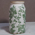 Vintage Green Floral Ceramic Vase, 8 Inch Crackle Glaze Rustic Handmade Vase, Decorative Pottery for Fresh or Dried Flowers, Farmhouse Cottage Modern Rustic Decor