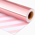 Merture Pink Wrapping Paper Roll Reversible - 17 In X 32.8 Ft(46.5 sq.ft.) Metallic Pink and Stripe Design Gift Wrap for Mothers Day, Wedding, Birthday, Christmas, Baby Shower, Valentines Day