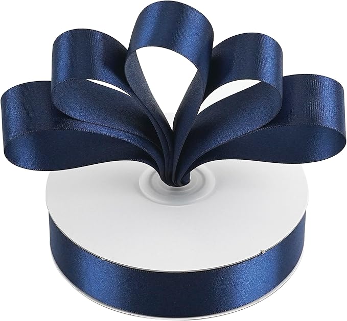 MEEDEE Navy Ribbon 1 Inch Navy Blue Satin Ribbon Lux Double Faced Satin Ribbons by 50 Yards Polyester Blue Wrapping Ribbons for Crafts, Weddings, Flower Bouquet, Holiday Decorating