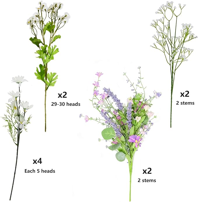 18"-20" Artificial Wildflower Bouquet, Fake Wild Flower Arrangment Faux Daisy & Gerbera Arrangement, Pre-arranged Silk Floral, Bendable Stems, Greeting Card, Rustic Farmhouse Wedding Centerpiece