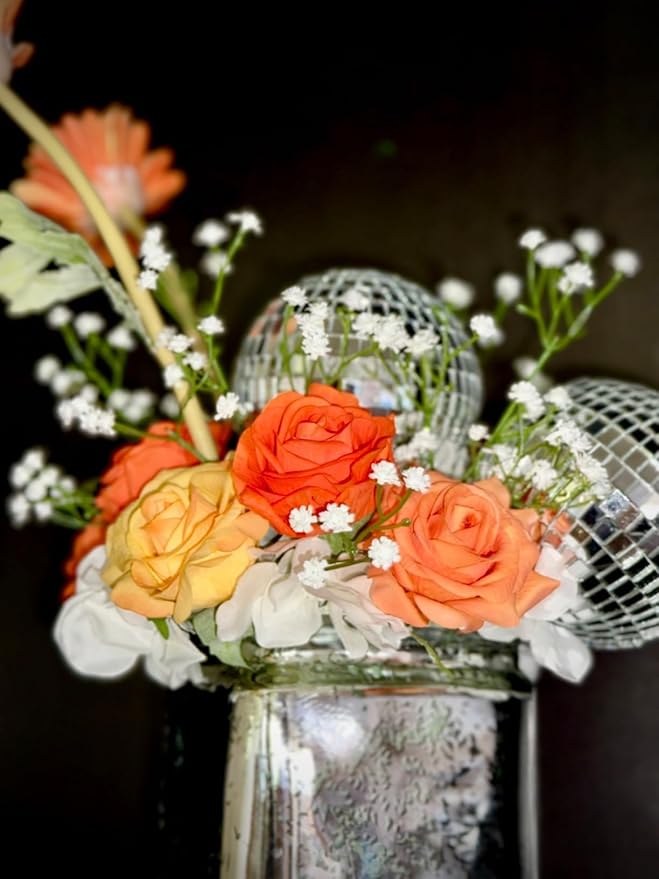 [25PCS] Orange Roses Artificial Flowers with Long Stem Real Touch Fake Foam Roses for Decoration DIY Wedding Bouquets Centerpieces Bridal Shower Flower Arrangements Home Decor