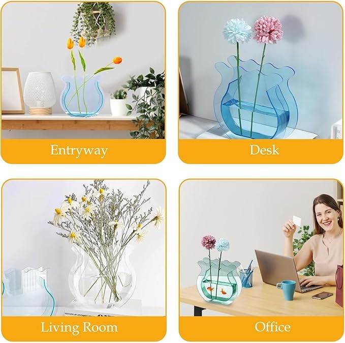 Acrylic Fish Bowl Flower Vase for Small Fish or Plant, Klein Blue Dual-Purpose Acrylic Decorative Vase for Home Office or Living Room, Modern Bud Design (Klein Blue, Regular Size)