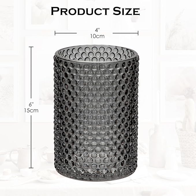 Grey Vase Glass Cylinder Vase, 5.5" H x 8" W Flower Vases Decorative Modern Wide Mouth Vase Bubble Glass Vases for Centerpieces Mantel Shelf Table Home Decor