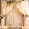 30x10ft Champagne Tulle Backdrop Curtain with Lights String for Parites, Sheer Backdrop Curtains for Wedding Baby Shower Birthday Party Photo Shoot Decorations