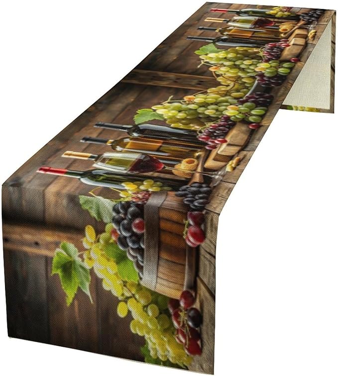 Red Wine Themed Vintage Table Runner, Kitchen Dining Table Farmhouse Decoration for Home Party Decor 13x36 in