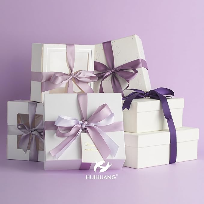 HUIHUANG Lilac Satin Ribbon - 1 inch Double Face Silk Assortment for Wedding, Bridal Shower Decor, Crafts, Hair Bows - 5 Rolls, Total 50 Yards