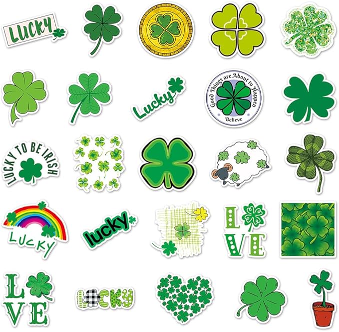 Four-Leaf Clover Vinyl Stickers for Teens Boy Girls Kids|50 Pcs|Cartoon Waterproof Stickers for Laptop Phone Tablet Luggage Flasks Water Bottle Notebook Bike Car Bike,Decals Pack(Four-Leaf Clover)