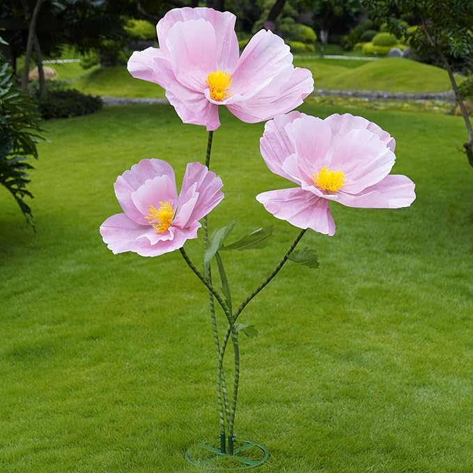 Giant Flowers for Decoration,Large Paper Flowers with Stand,Artificial Flowers for Home Decor,Wedding Background Decor,Shop Window Display,Photography Props,Banquet Party (Pink)