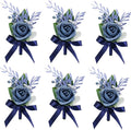 Meldel Blue Boutonniere for Men Wedding, Set of 6, Groom Groomsman Guest Boutonnieres Wedding Decor Artificial Flowers Corsage for Wedding Ceremony Formal Dinner Prom Party Decoration