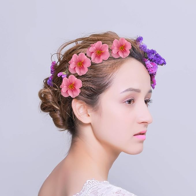 Artificial Silk Cherry Blossom Flower Heads, Fake Fabric Sakura Floral Head Decor for Bridal Hair Clips Headbands Dress DIY Accessories Wedding Party Supply Table Decorative (100pcs Pink)