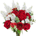 HUAESIN Artificial Rose Bouquet Faux Flower Stems Fake Rose Hyacinth with Red Heart Picks Spring Fake Floral Arrangements Indoor for Home Table Anniversary Valentine’s Decorations Outdoor