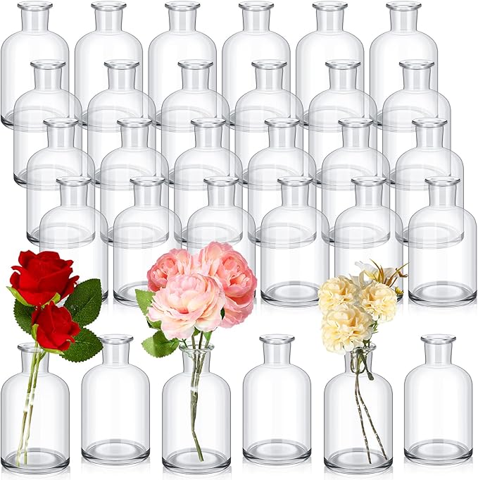 Lallisa 30 Pcs 4.9 Inches Small Glass Bud Vases Bulk Mini Flower Vases for Centerpieces Decorative Glass Bottles Vintage Rustic Decoration for Wedding Dining Table Home Decor