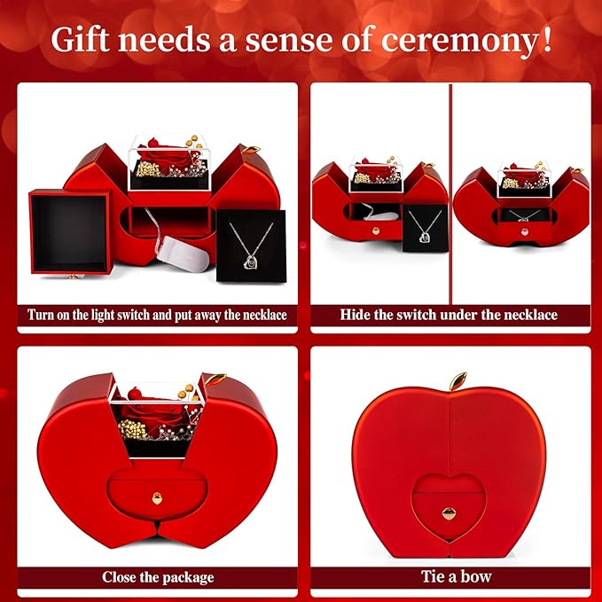 Gifts for Mom from Daughter and Son, Unique Mother Birthday Gift Idea, Preserved Red Real Roses with I Love You in 100 Languages Mom Necklace, Cool Present to Mother Mama -Red