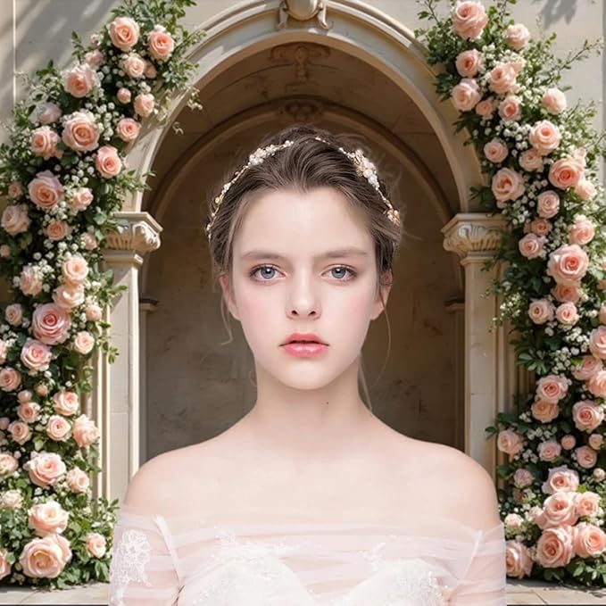 7x5ft Retro Pink Roses Flowers Backdrop Spring Blooming Floral Arch Old Palace Wall Background for Wedding Mothers Day Valentines Day Bridal Birthday Princess Couples Women Portraits