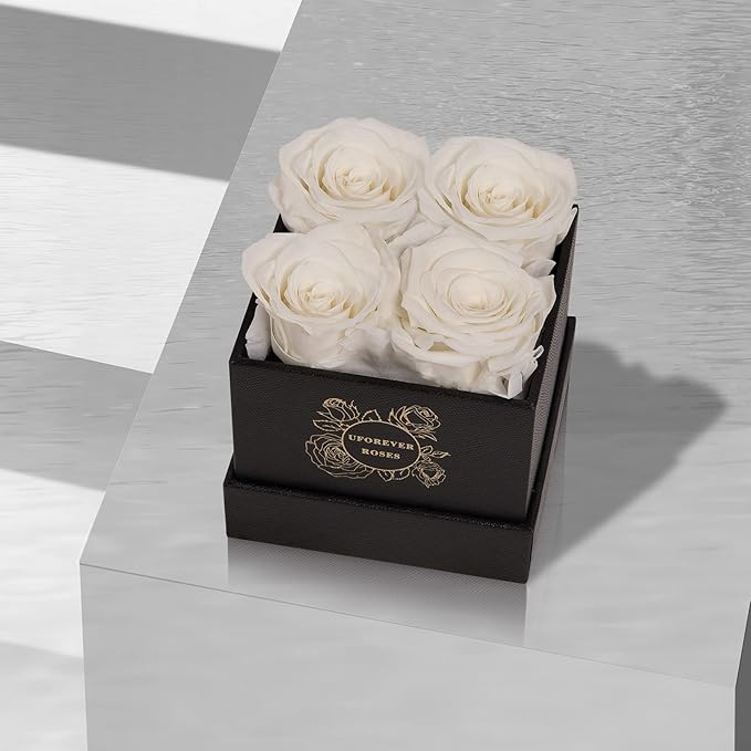 4-Piece Preserved Roses in a Box, Preserved Flowers, Roses Gift for Her, White