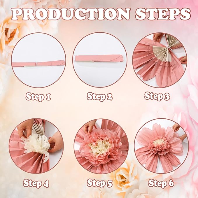 Giegxin 6 Pcs 31.5 " 24 " Pink Giant Paper Flowers Decorations for Wall Extra Large Pink Floral Tissue Paper Flower Floral Decoration for Mexican Fiesta Wall Wedding Bridal Shower Birthday Decor