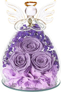 Beferr Christmas Birthday Gifts for Women, Mom Gifts for Christmas Fresh Flowers for Delivery Prime Forever Preserved Rose in Glass Angel, Xmas Gifts for Grandma Wife Sister Her, Lavender Purple