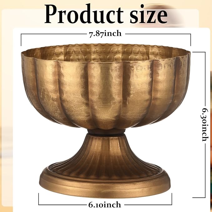2 Pcs Distressed Gold Compote Vase for Centerpieces Compote Bowl 8'' Wide Vintage Decorative Antique Urn Planter Vase for Wedding Event Anniversary Party Indoor Outdoor Activity
