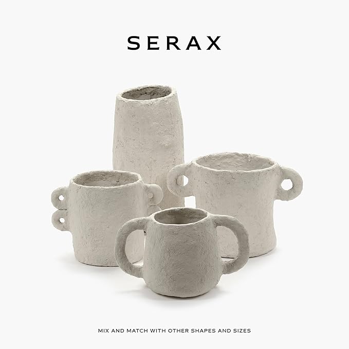 Serax Decorative Vase with Handles | Earth interior accessories by Marie Michielssen | White Paper Mache Home Decor Living Room on Coffee Table | Kitchen Decorations | Entryway Table Decor Shelf Pot S
