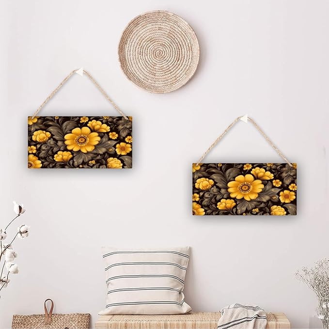 Opulent Black & Gold Floral Dining Wooden Sign 12x6 Inch - Inviting Dining Room Decors for Hosts & Floral Aficionados, Grand Accent to Enhance Gatherings with Vintage Floral Elegance