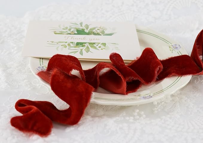 MAYREEL 2 Inch Rust Velvet Ribbon Hand Torn Autumn Silk Frayed Edge for Thanksgiving Bridal Bouquets Invitations Wedding Vow Books Gift Baskets 3 Yards