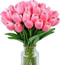 SITUMEIZI 15pcs Fake Tulips Artificial Flowers Real Touch Pink 14" Silk Flower for Home Kitchen Decor Spring Easter Wedding Bouquet Decorations Office Valentine's Day Gifts(Rose Red)