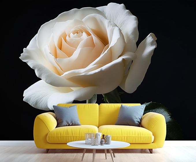 White Rose Wall Mural, Romantic White Rose 3D Wall Murals, Simple Elegant Flowers Wallpaper Mural, for Living Room Bedroom Large Wallpaper Indoor Decor 59" W x39.4 H