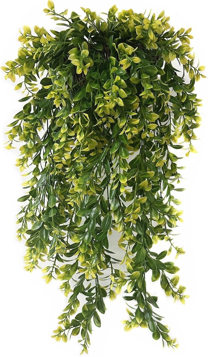 PASYOU Fake Hanging Vines, Artificial Plants Plastic Leaves Faux Vine Greenery Ivy Plant for Indoor Outdoor Garden Office Bathroom Decor Wedding Party Christmas Baskets DIY Decoration Yellow 2 Pack