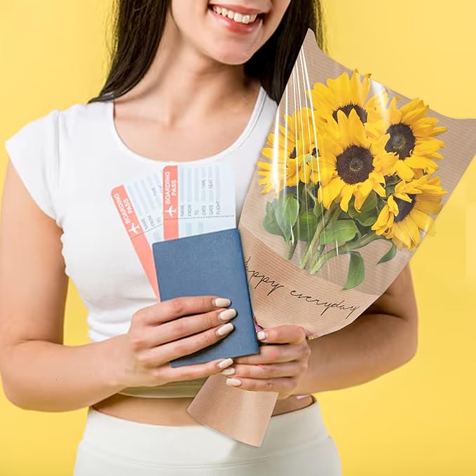Hying 20 Pieces Flower Wrapping Bags for Bouquets, Floral Packing Sleeves Pink Kraft Paper Bouquet Bags Wrapping Sleeves for Teacher Graduation Wedding Mother's Day Gift