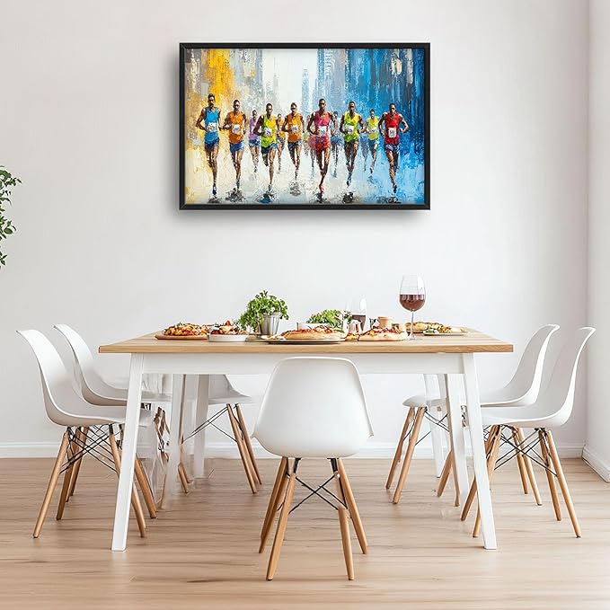 Marathon Runner Large Wall Art Sport Pictures Wall Decor Athlete Canvas Running Print Painting Modern Artwork Home Decoration for Living Room Bathroom Bedroom Office Framed 36"x24"