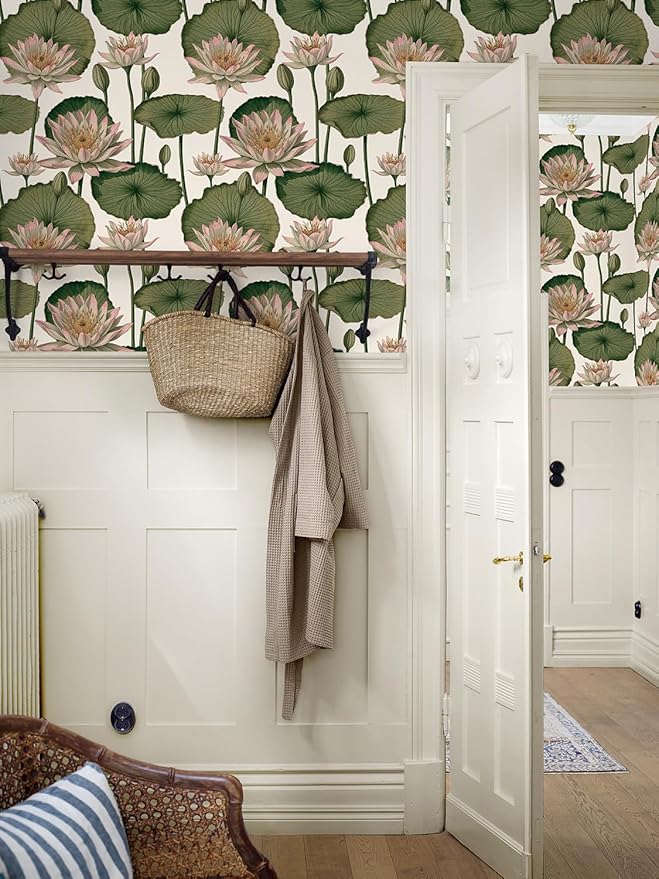 Orainege Floral Wallpaper Peel and Stick Floral Contact Paper Boho 16.9inx393.7in Lotus Flower Wallpaper Removable Self Adhesive Wall Paper for Bedroom Cabinets Decorative