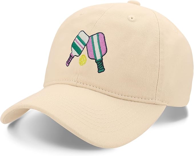 Pickleball Hat for Women Men, Adjustable Embroidered Cotton Smiley Face Washed and Distressed Baseball Cap Pink