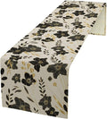 Black Gold Floral Table Runner, Mordern Minimalist Luxury Golden Floral Leaves Print Table Runner for Indoor Outdoor Home Decor Party Decor, 13x108inch