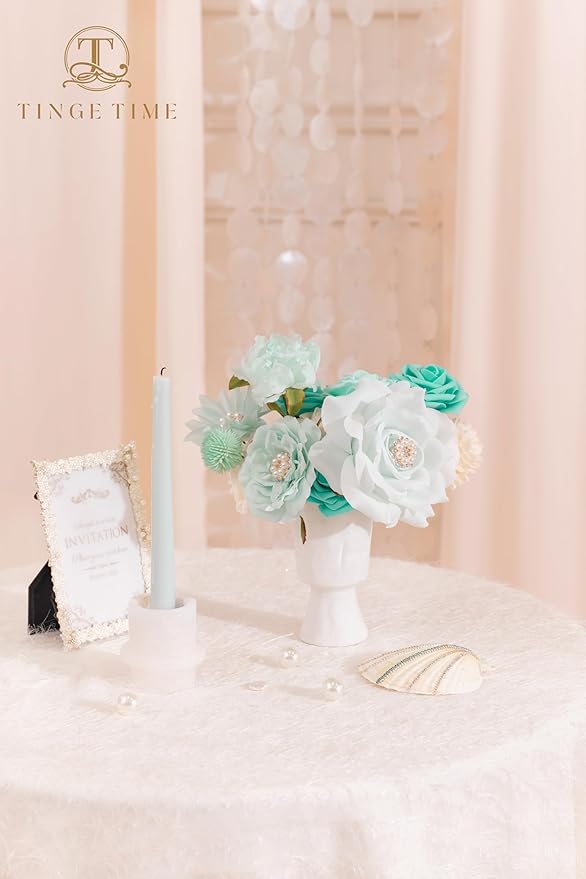 TINGE TIME Artificial Flowers Combo Mix Silk Flowers Teal Green Roses w/stem for DIY Wedding Bridal Bouquets Baby Shower Floral Arrangement Table Centerpieces Home Decorations (TealGreen&Champagne)