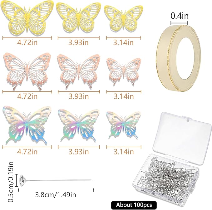 YOUlDIANZI Bouquet Wrapping Paper Kit - 20 Sheets Waterproof Floral Paper in Black, Pink, Beige With Ribbons, Flower Pins, 3D Butterflies for Florist Wrap