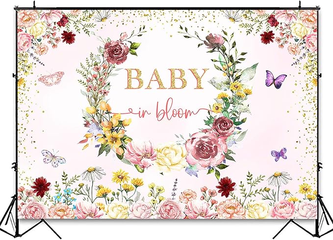 InMemory Baby in Bloom Backdrop Wildflower Baby Shower Decorations for Girl,Spring Wildflowers Baby in Bloom Baby Shower Banner Background Wild Floral BabyShower Party Supplies Photobooth Props 6x4ft
