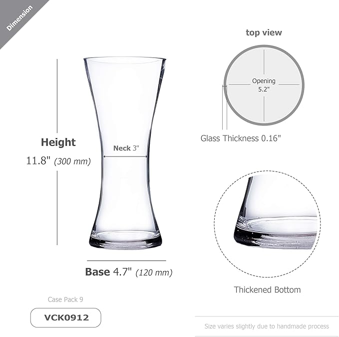 WGV Unique Bouquet Vase, 5" W, 12" H, Clear Glass Tall Floral with Flared Oval Opening, Centerpiece, Home Wedding Event Decor, 1 Piece (VCK0912)