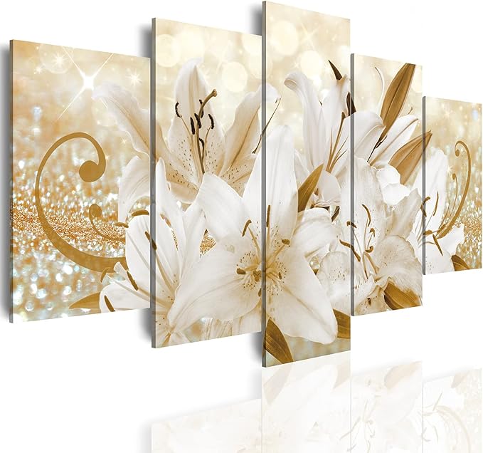 LUDUHU Golden Orchid Flowers Canvas Print - Abstract Floral Wall Art Painting Decor for Home Decoration Artwork Picture Bedroom (E,Oversize 80x40inch)