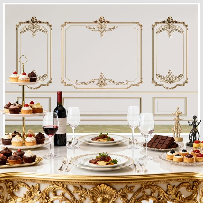 AOFOTO Vintage Room Inside Backdrop Modern French Classic Frame White Walls Gold Embossed Floral Photo Background Wedding Bridal Shower Reception Drama Portrait Photoshoot Backdrop Props 8x6ft