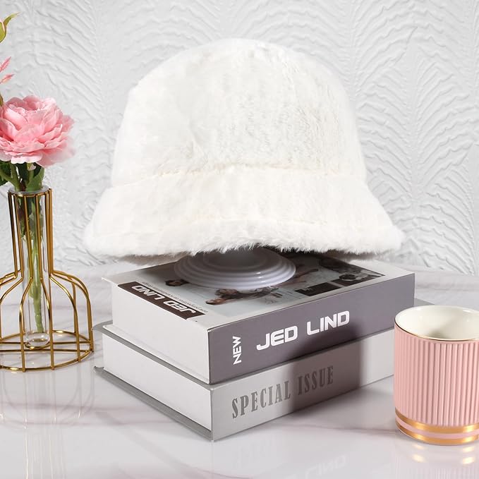Winter Soft Faux Fur Plush Bucket Hat, Lovely Fisherman Cap, Fashion Outdoor Thick Warm Sun Cap for Women