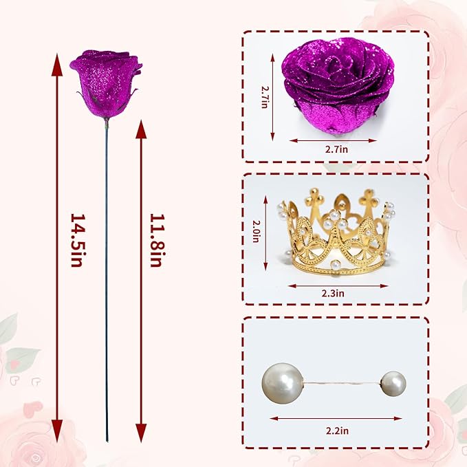 Glitter Roses Bouquet, Shiny Artificial Roses Flowers with Stems DIY Fake Glitter Flowers Bouquet for Valentine's Day, Mother's Day, Anniversary, Graduation, Birthday, Wedding, 36 Roses (Purple)