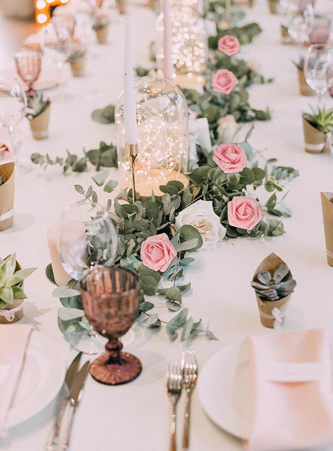Glitter Roses Artificial Flowers 30 PCS Foam Roses 2.17 in Foam Flowers Glitter Flowers with Stem Fake Flowers for DIY Wedding Bridal Bouquet Party Centerpieces Decor(Peach)