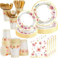 353PCS Floral Paper Plates and Napkins Party Supplies - Serves 50 Floral Decorations Include Plates, Cups, Napkins, Cutlery